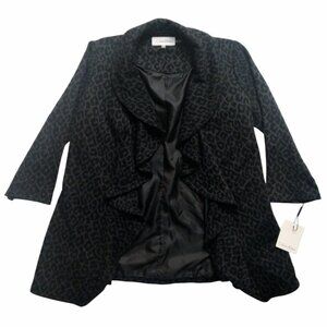 NWT Calvin Klein Women's Black Leopard Open Front Cardigan Blazer Jacket Size 4